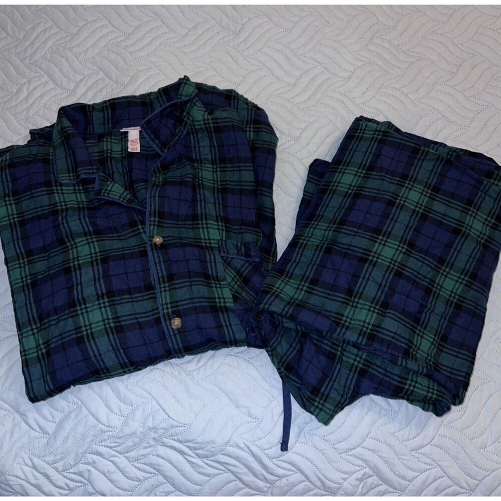 WonderShop Men’s 2XL Tall Green/Blue Plaid Flannel Pajama Set 2pc